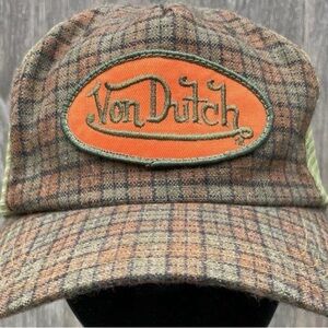 Von Dutch Retro Hat Orange, Green And Brown Plaid Trucker Classic Flannel
